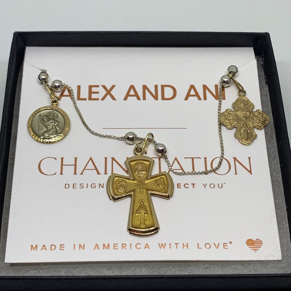 Alex and Ani necklace with religious theme charms